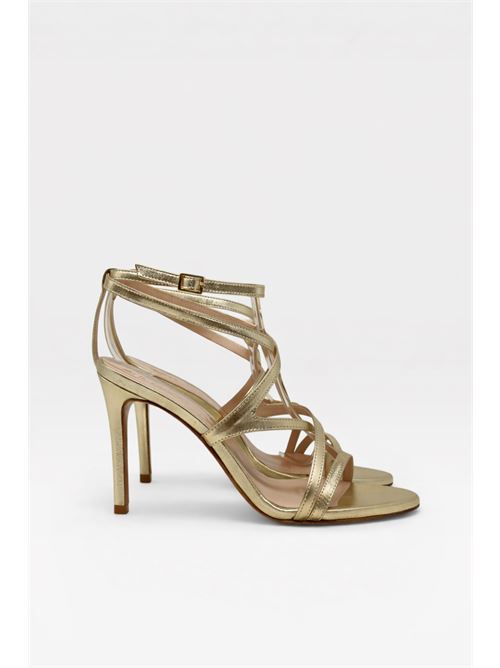 Sandali dorati con listini incrociati e tacco IL LACCIO | ET086LAMINATOPLATINO